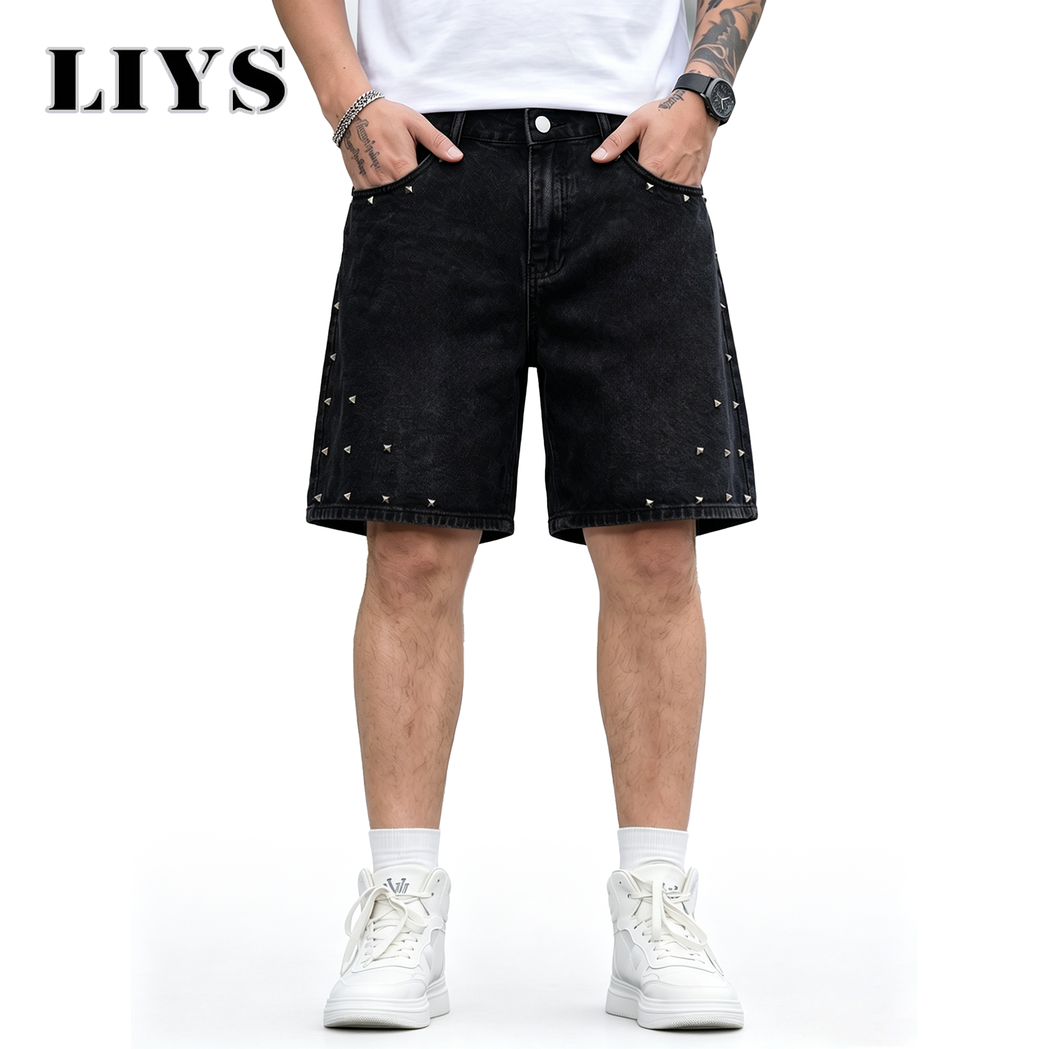 LIYS Men's Vintage Black Rivet - Streetwear Brand Jorts recension och pris