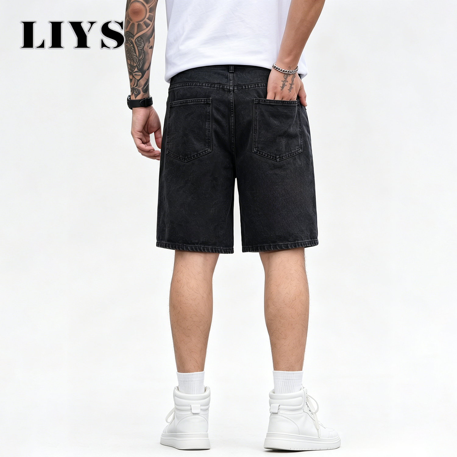 LIYS Men's Vintage Black Rivet - Streetwear Brand Jorts recension och pris