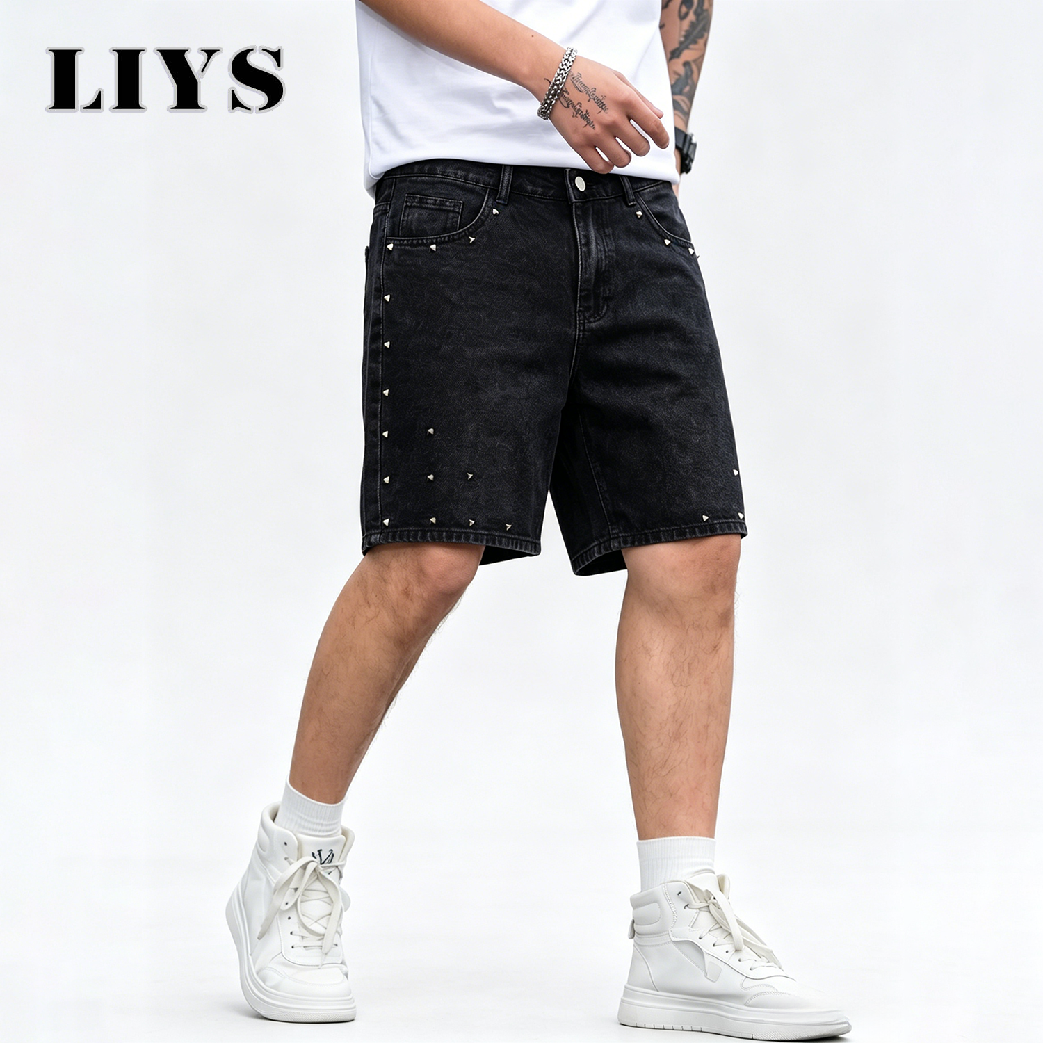 LIYS Men's Vintage Black Rivet - Streetwear Brand Jorts recension och pris