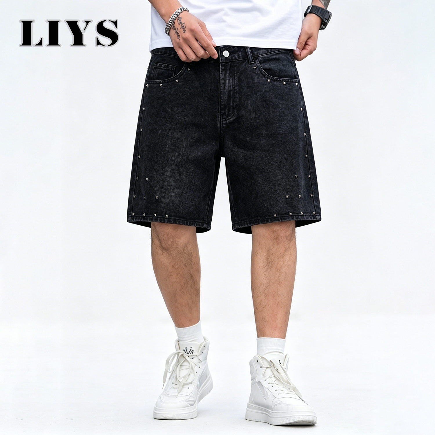 LIYS Men's Vintage Black Rivet - Streetwear Brand Jorts recension och pris